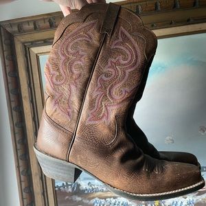 Ariat Brown Pink Square Toe Cowboy Boots